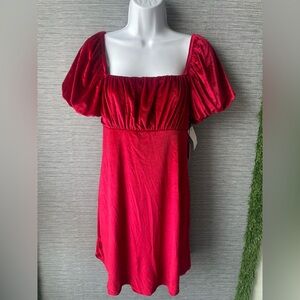 Elegant Red Puff Sleeve Dress